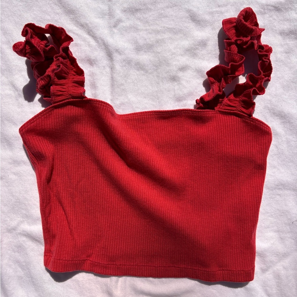 Sunday Best Red Ruffle Strap Tank Top ❤️